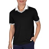 Haloumoning Boys Short Sleeve Pique Polo Shirts Kids Casual V Neck Color Block Uniform Golf Shirt 5-14 Years