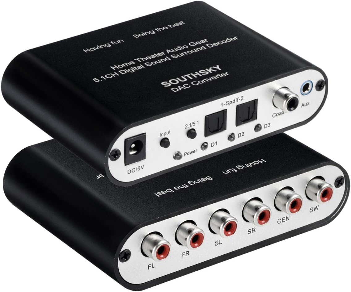 SOUTHSKY 5.1 Audio Rush Digital Sound Decoder Converter - Optical SPDIF/ Coaxial to 5.1CH Analog Audio (6RCA Output)