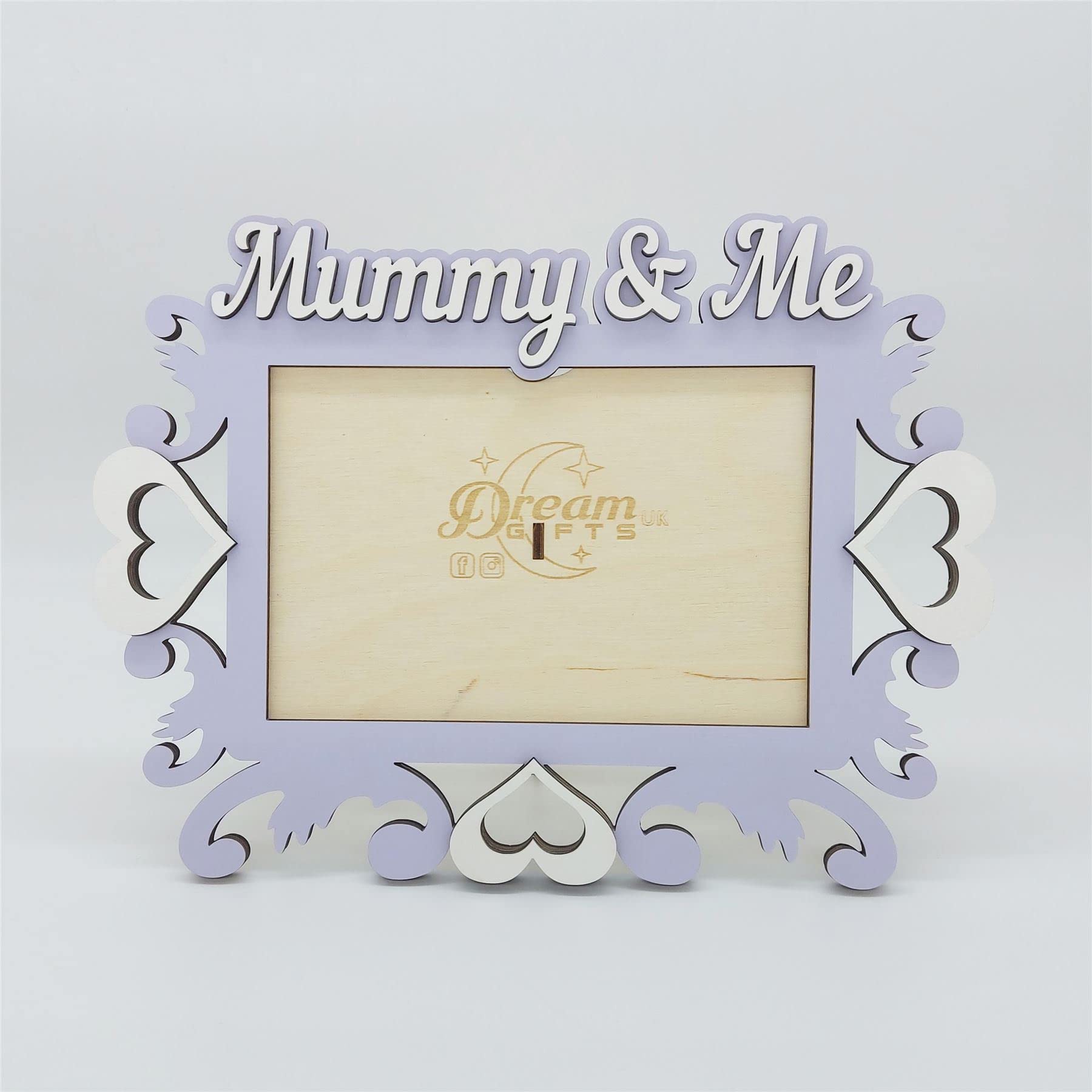 Mummy & Me Baby Hand Made Wooden Photo Frame Gift for Tabletop or Wall - Hearts (Violet)