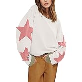 peassa Oversized Sweatshirt for Women Long Sleeve Star Graphic Sweatshirt Lightweight Crewneck Pullover Fall Top