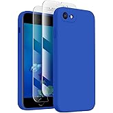 XXDD Designed for iPhone SE 2022/2020, iPhone 7/8 Case [Straight Edges] [Camera Protection] Silicone With 2X Screen Protectors, Soft Anti-Scratch Microfiber Lining, 4.7 Inch, Klein Blue