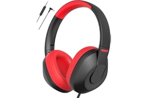 igooot Kids Headphones Wired,Most Comfortable Over Ear Children Headphones with Microphone,Adjustable,Volume Limiter 85/94dB,for School/Plane/Switch/Amazon-fire-Tablet/ipad,3.5mm Jack,Black&Red.