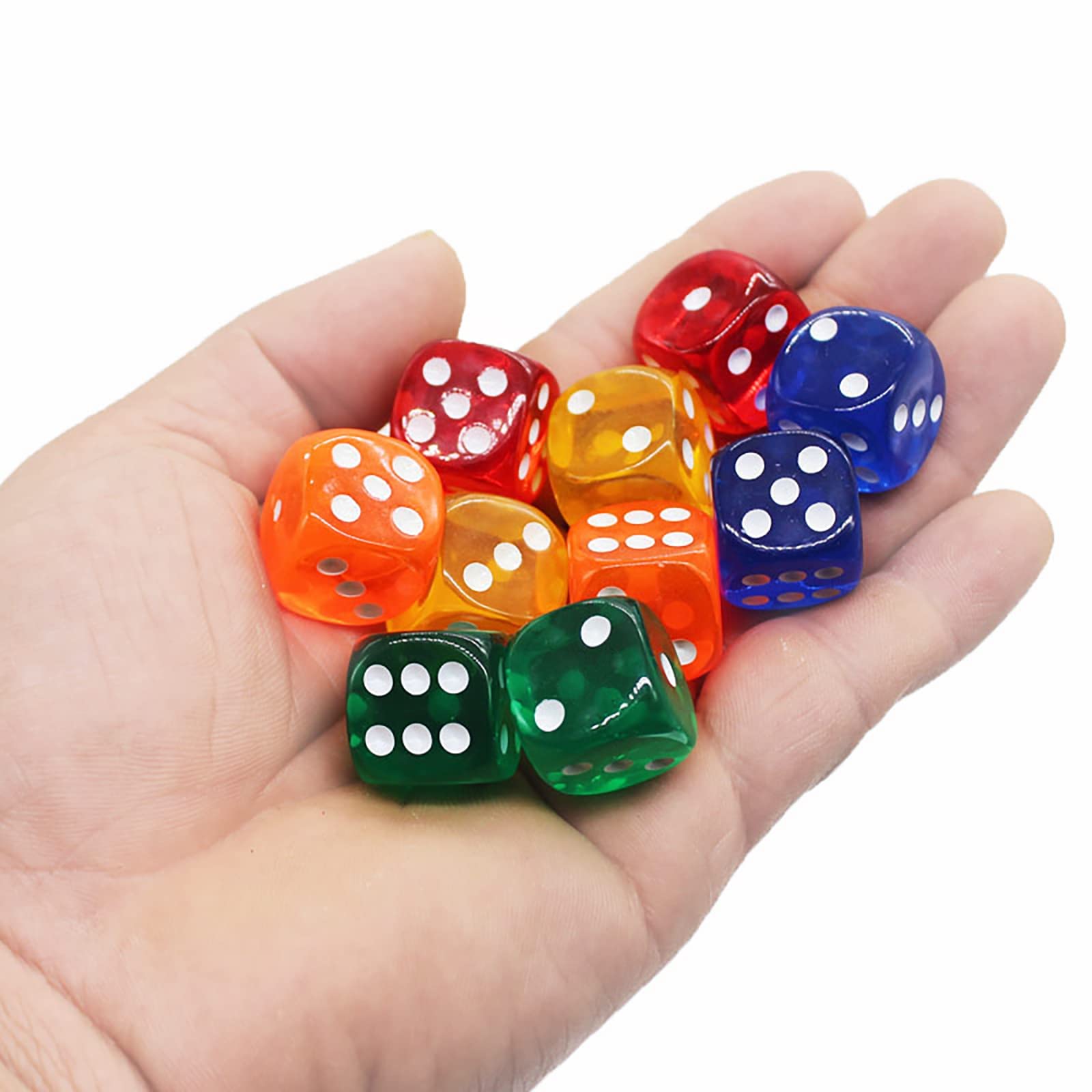 Dice Set 100 Pcs, 16MM (5/8 inches) 6 Sided Translucent Colors Game Dice,10 Colors, with Black Pouch