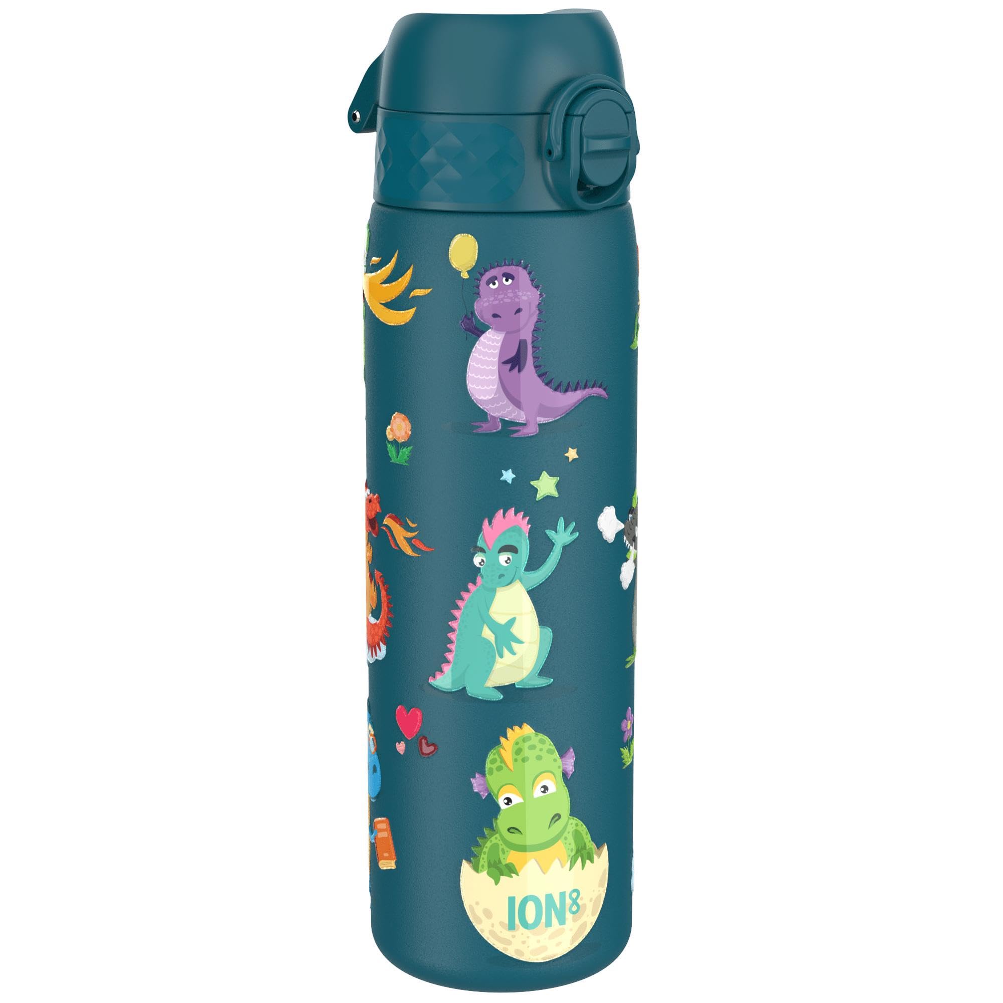 Ion8 Lightweight Steel Water Bottle, 600 ml/20 oz, Non-Insulated, Leak Proof, Easy to Open, Secure Lock, Dishwasher Safe, Flip Cover, Fits Cup Holders, Carry Handle, Metal Water Bottle, Dragons