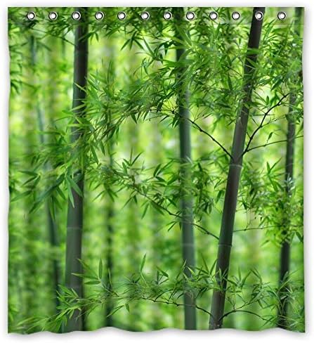 I-Manggo High Quality Green Leaves Bamboo Customize Unique Waterproof Shower Curtain Bathroom Curtains