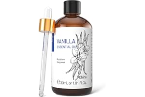 HIQILI 1 Fl Oz Vanilla Essential Oil, Undiluted Natural Strong Fragrance Add in Skin Perfume, Unscented Lotion, Candle Soap Making Scent, Relax at Home with Diffuse Warm Sweet Aroma