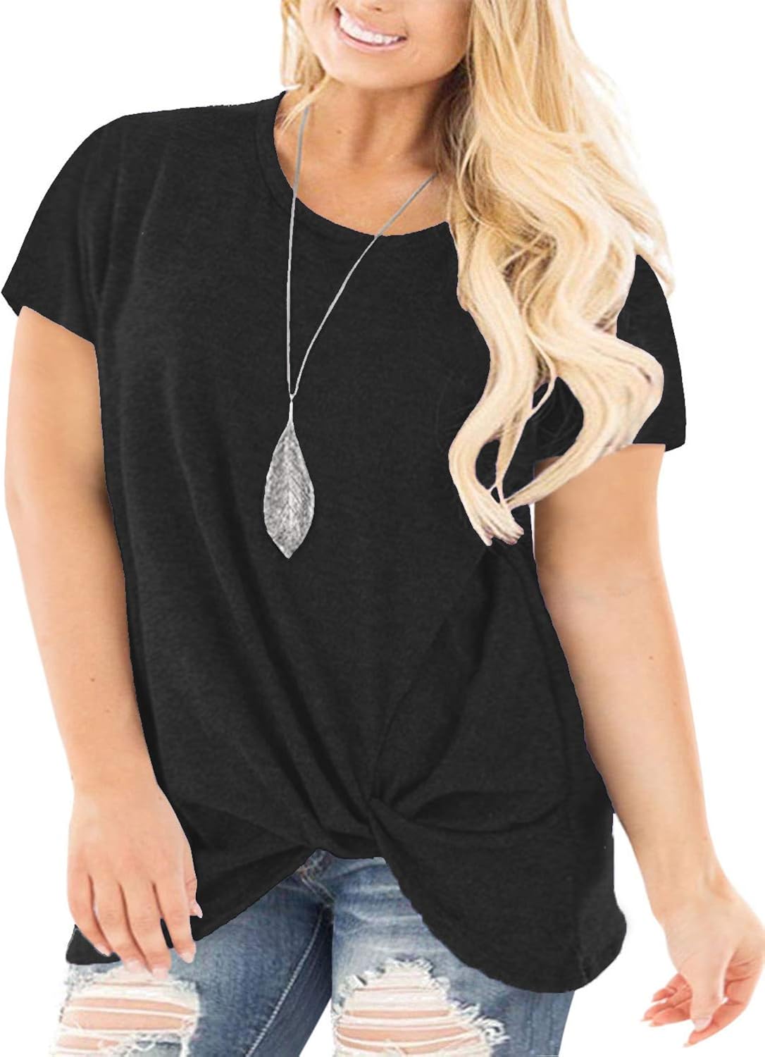 DOLNINE Women's Plus Size Knotted Tops Short Sleeve Tees Casual Tunics Blouses at  Women’s Clothing store