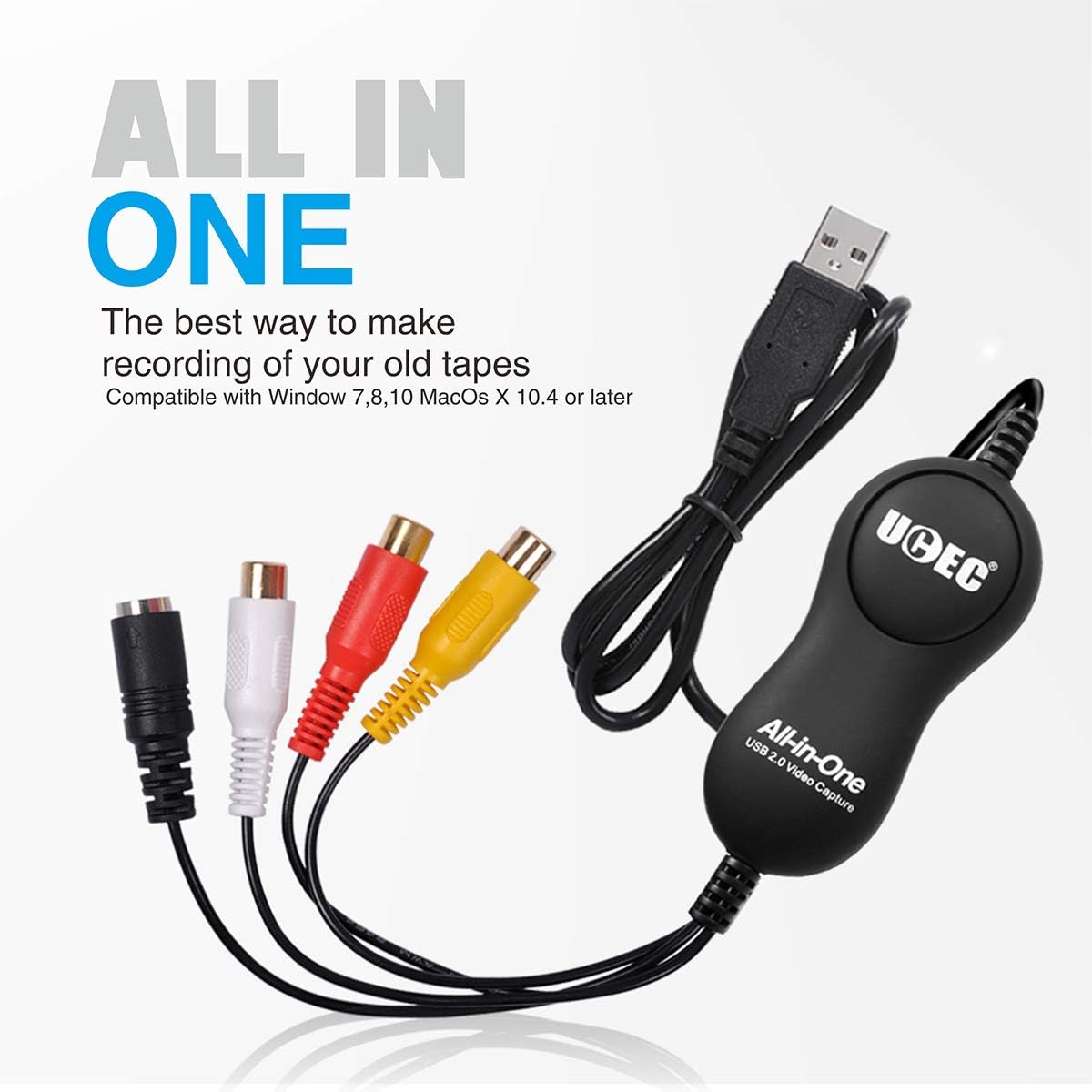 UCEC USB 2.0 Video Capture Card Device, VHS VCR TV to DVD Converter for Mac OS X PC Windows 7 8 10: Home Audio & Theater