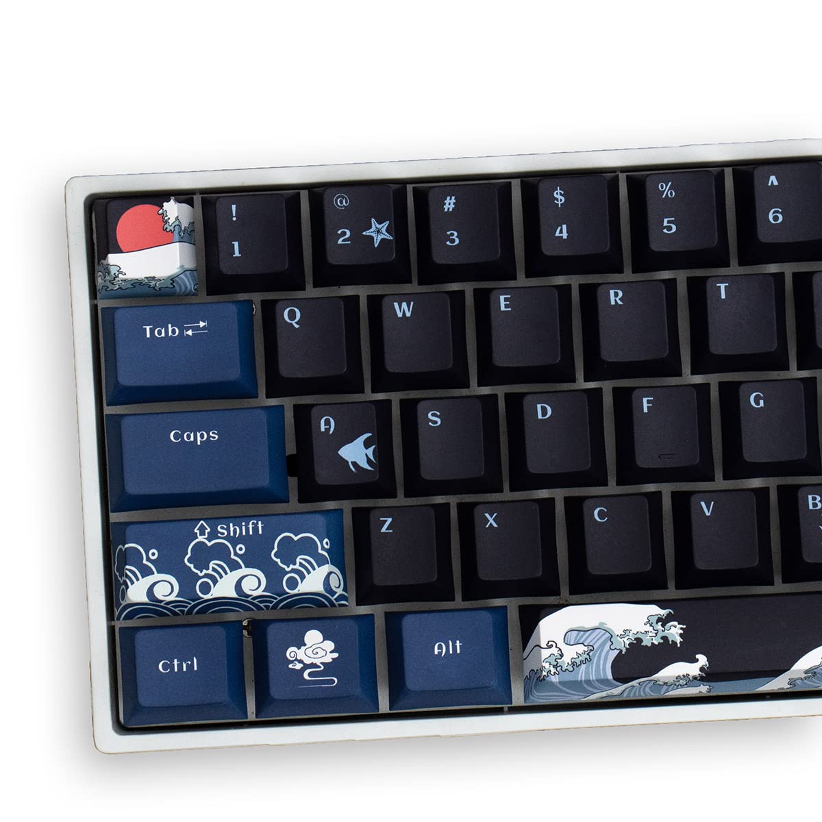 Coral Sea Keycaps, Black Cherry Profile Japanese Keycap,78 PBT Heat Sublimation Keycap Set for Cherry Mx Gateron Kailh Switch Mechanical Keyboard
