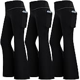 DUONITITI Girls' Leggings Cross High Waisted Bell Bottoms Yoga Flare Pants for Athletic Causal with Pockets,3 Pcs