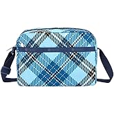 LeSportsac Bold Plaid Daniella Crossbody Bag, Style 2434/Color E777, Large Format Modern Interpretive Plaid Unites Sky Blue, Lapis Blue, Black, Lavender & Orange, Unique Design