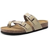 DREAM PAIRS Women's Comfortable Cork Sandals Suede Leather Insole Slides Arch Support Walking Sandals