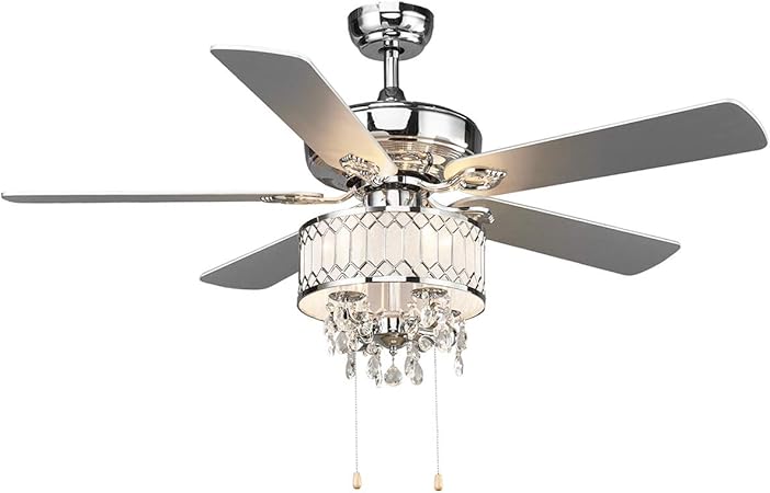 Tangkula 52" Crystal Ceiling Fan with Lights, Classical Crystal Ceiling Fan with Pull Chain Control, Elegant Modern Ceiling Fans with Chandeliers 5 Iron Reversible Blades, Mute Motor (Silver) - -...