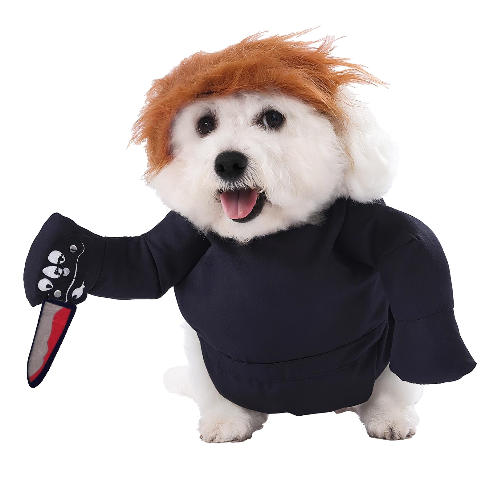 Photo 1 of Funny Dog Jumpsuit with Knife, Halloween Pet Costume, for Small Dogs size {exsmall-medium