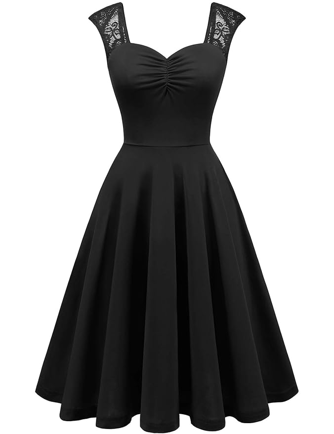 YOYAKER Damen Vintage Retro Spitzen Tr?gerkleid Casual Freizeitkleider Ball Party Abendkleider