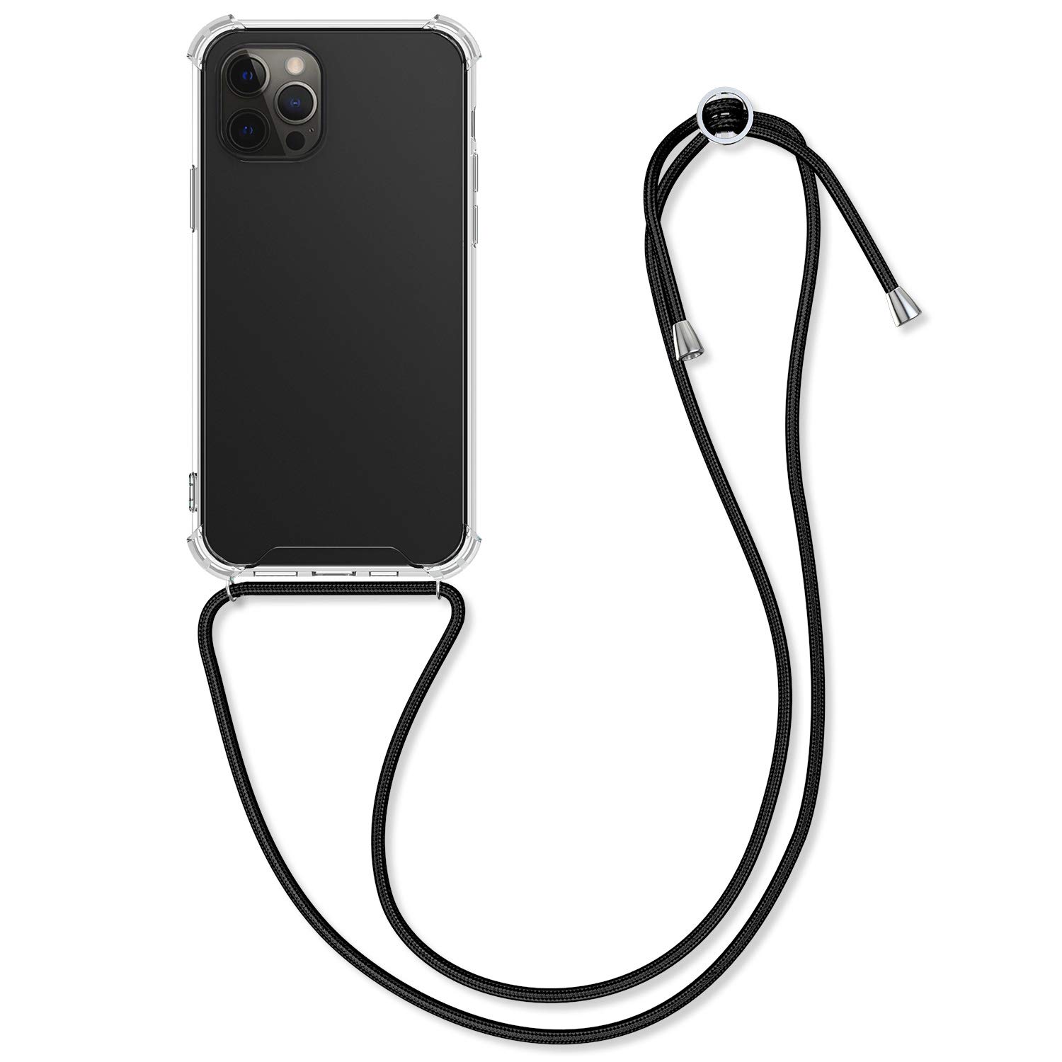 kwmobile Crossbody Case Compatible with Apple iPhone 12 Pro Max Case - Clear TPU Phone Cover w/Lanyard Cord Strap - Black/Transparent