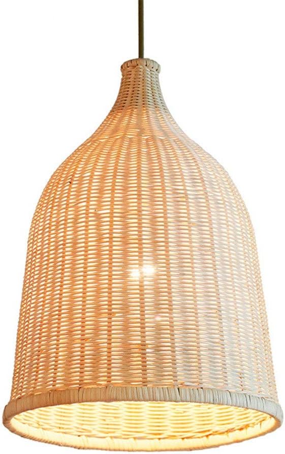 Japanese Modern Minimalist Country Craft Bamboo Chandelier Grass Cane Willow Ceiling Lamp Chandelier with Bowl Lampshade Adjustable - Sophisticated Design (Color : Grass Rattan, Size : Free Size)