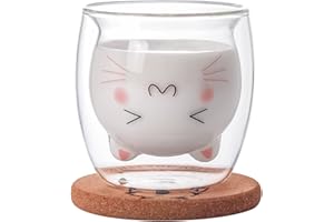 Bgbg Cute Coffee Mug Cat Tea Cup Milk Double Wall Clear Insulated Glass Espresso Mug with Coaster interesting Gift for you