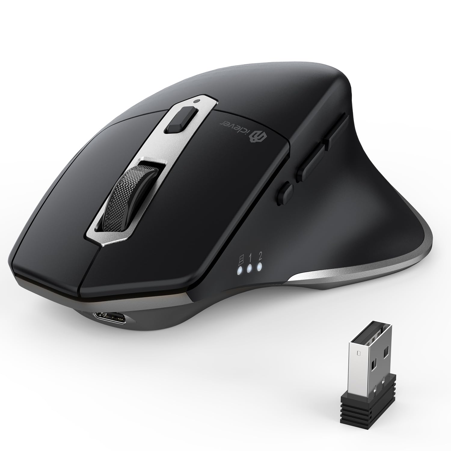 Photo 1 of iClever Bluetooth Mouse, Wireless Large Mouse, Multi-Devices Dual Mode, Ergonomic Mice with 5 Adjustable DPI and 7 Buttons, Rechargeable Silent Mice for Laptop, iPad, MacBook, Tablet, PC, Black Grey