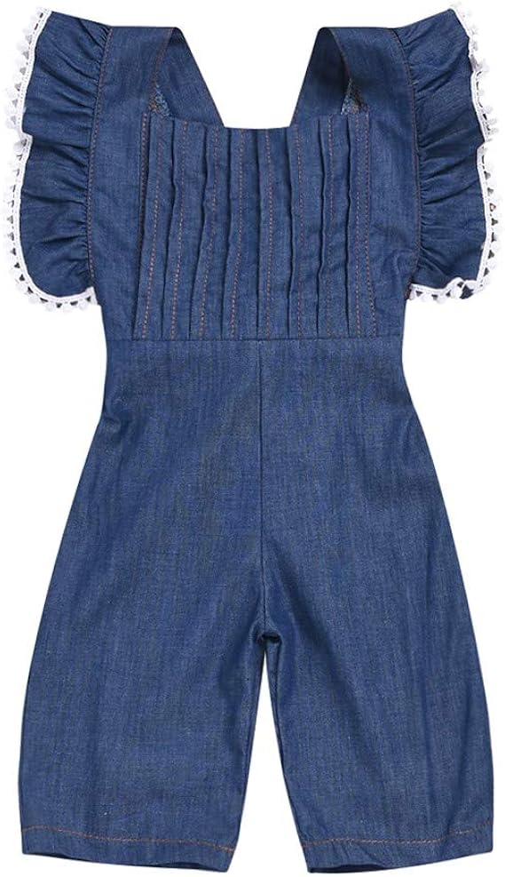 Toddler Kids Newborn Baby Girls Romper Denim Style Ruched Clothes Sleeveless Rompers
