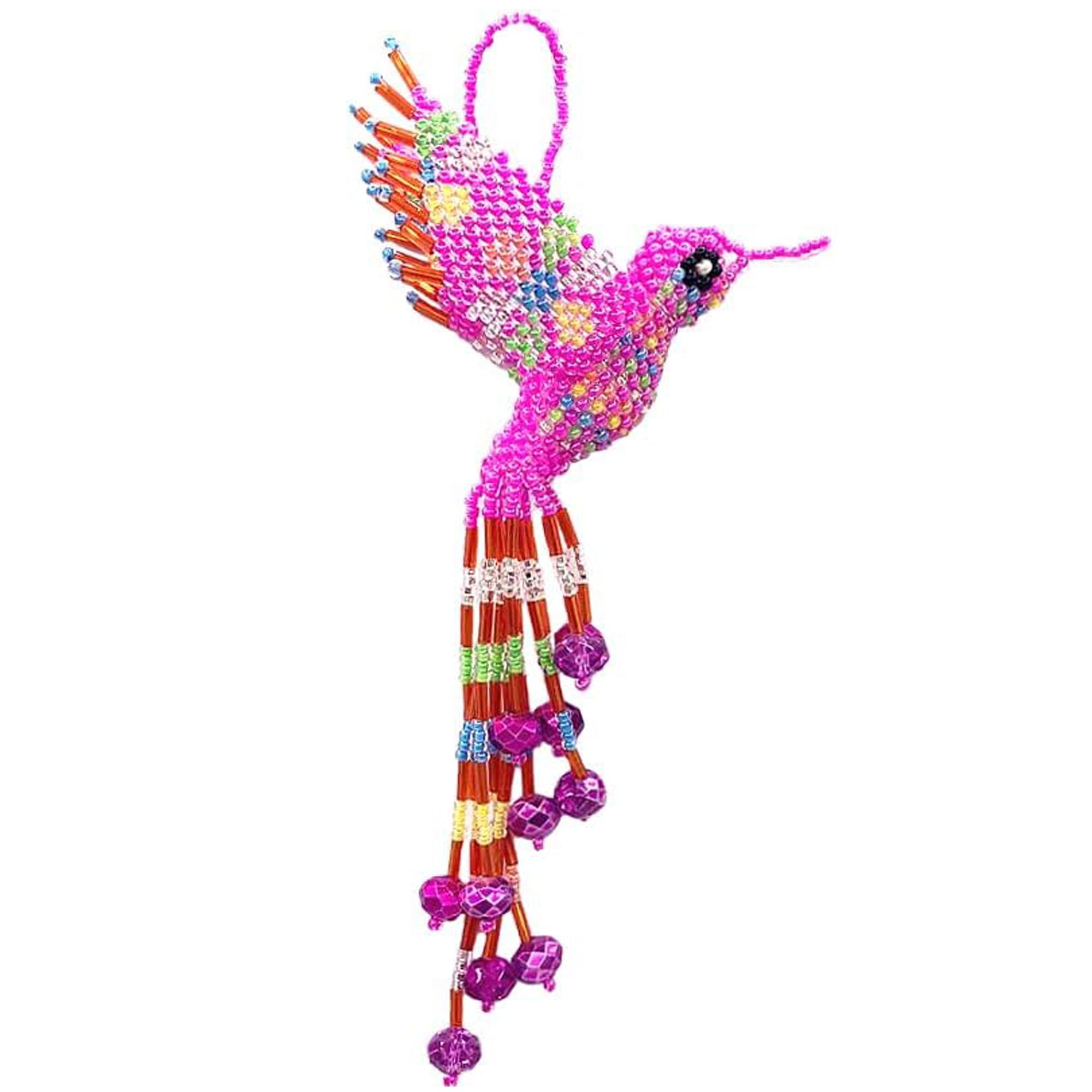 Photo 1 of Mia Jewel Shop - Hummingbird Decor Hanging Figurine | Bird Figurines Home Decor | Ornament Czech Glass Seed Bead Decorative Hanging Ornaments - Handmade Decoration (Pink/Pastel)