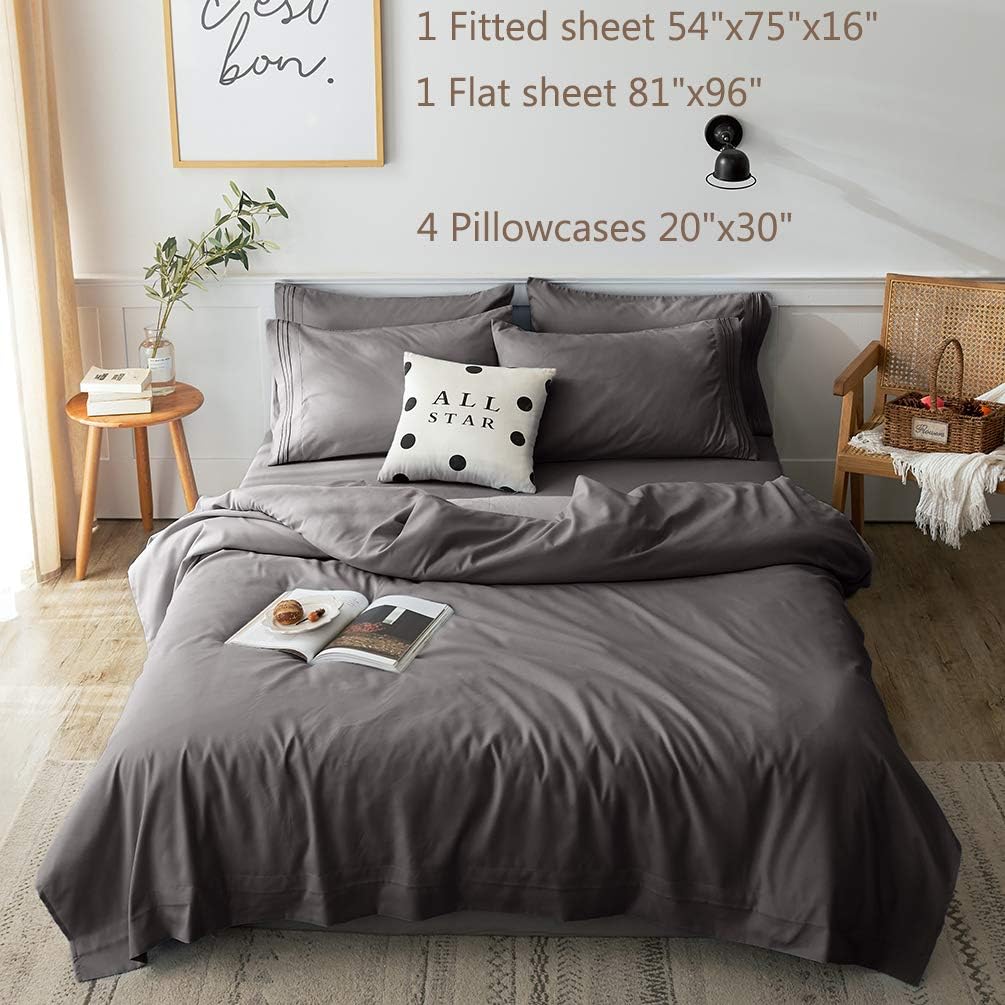 LBRO2M Bed Sheets Set Full Size 6 Piece 16 Inches Deep Pocket 1800 Thread Count 100% Microfiber Sheet,Bedding Super Soft Hypoallergenic Breathable,Resistant Fade Wrinkle Cool Warm (Dark Grey): Home & Kitchen