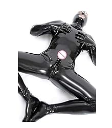 Men's Shiny Patent Black Leather cat Suit Full Body