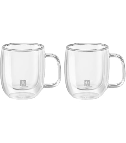 Tasses à Expresso En Verre Double Paroi - Lot De 4, 170 Ml, Soufflées à La Main, Poignée Confort - Pour Café, Thé - 13