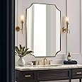 ANDY STAR Gold Scalloped Wall Mirror, 30x40 Brushed Gold Vanity Mirror, Large Rectangle Mirror in Never-Rust Stainless Steel Metal Frame, Wall Mount Vertical or Horizontal