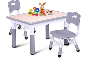 MIXPOET Kids Table and 2 Chairs Set, Height Adjustable Toddler Study Table and Chair for Ages 3-8 Children, Kid Size Graffiti