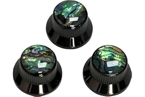 OVSAL 3PCS Electric Bass Guitar Metal Knobs with Abalone Shell Tops Volume and Tone Control Knobs Fit for Strat Tele Telecaster Jazz Electric Bass Guitar Replacement Parts（ Vacuum Black）