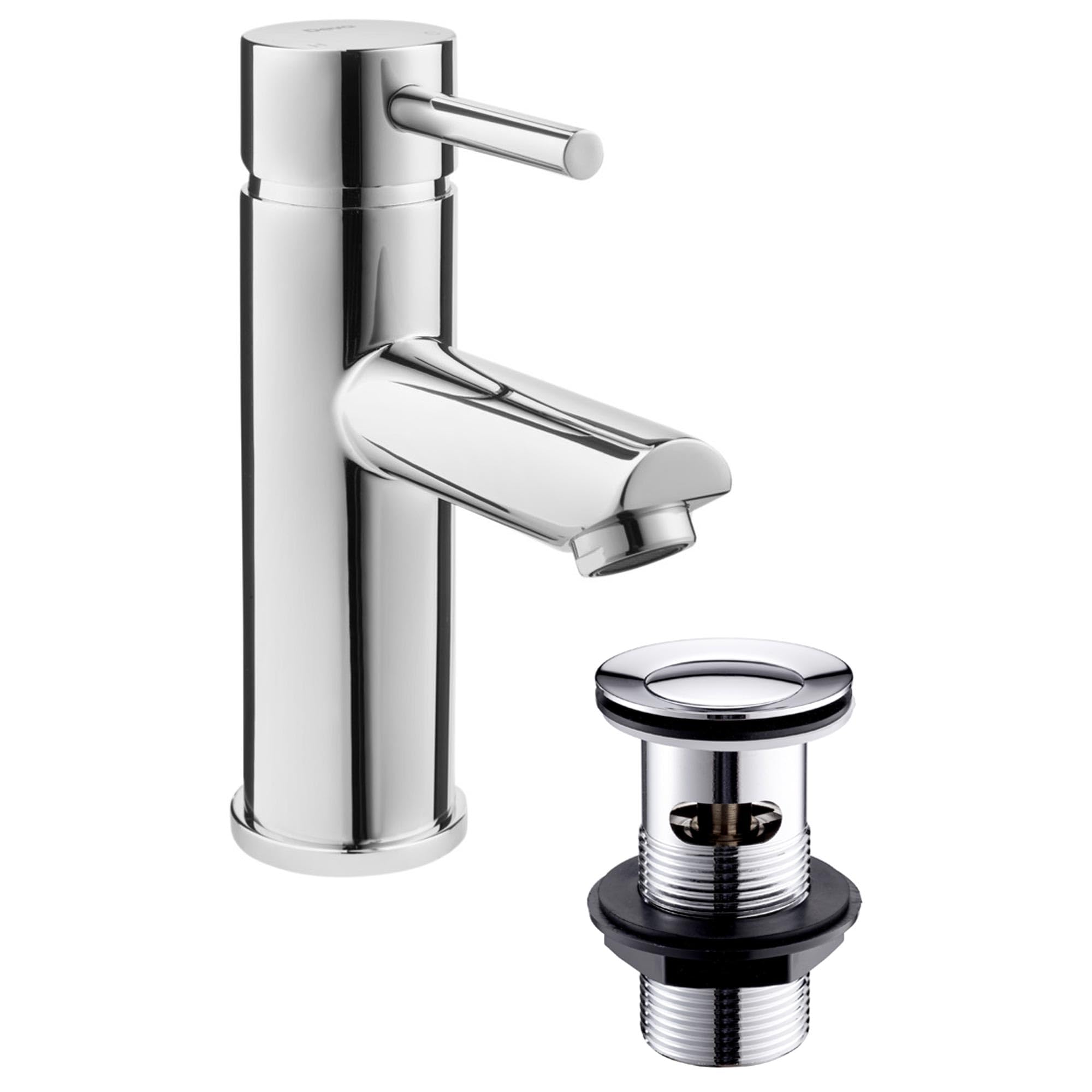 Deva Insignia Chrome Bathroom Sink Mono Mixer Tap with Press Top Waste Modern Dual Hot & Cold Single Lever Handle Toilet Ensuite Water-Saving Basin Pillar Faucet Taps Silver – 12 Year Warranty INS113