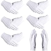 Hftjtsa 12 Pairs Adult White Uniform Gloves Nylon Cotton Parada Costume Gloves for Police Formal Tuxedo Guard Women Men