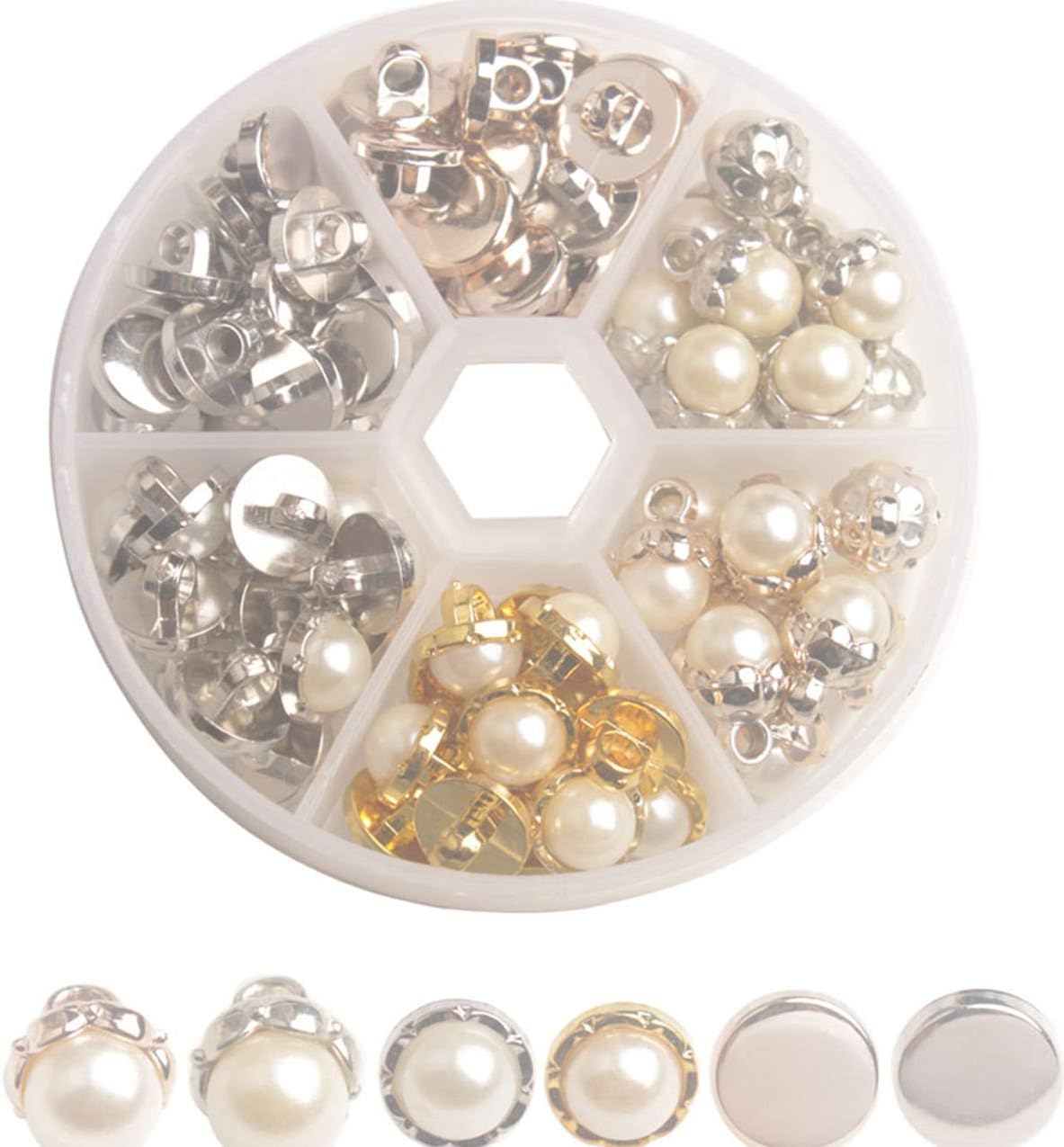 One Box of 60PCS Silver/Golden Faux Pearl Charm Button Replacements 9mm-10mm