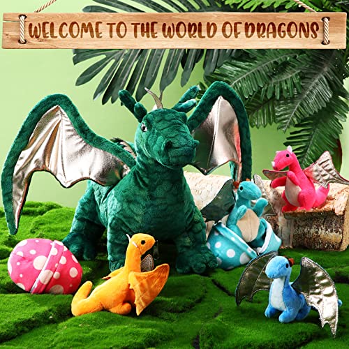 7 Pcs Dragon Plush Toy Set 16 Inch Large Dragon Stuffed Animal Zipper