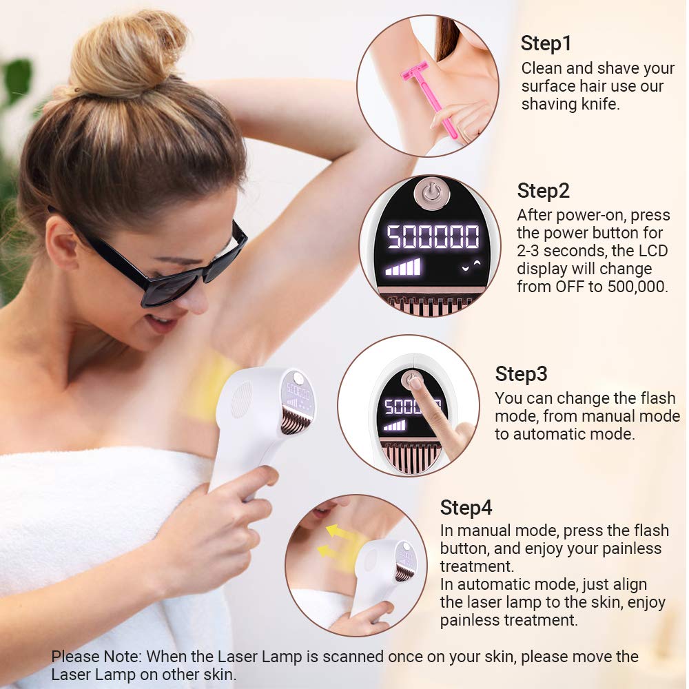 IPL Hair Removal for Women & Men, Facial Body Permanent Painless Hair Remover System 500,000 Flashes Home Hair Remover for face, Legs, Bikini & Underarm