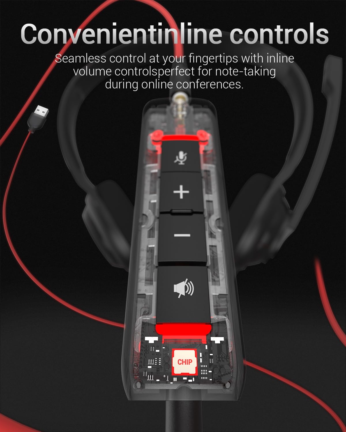 NUBWO HW02 USB Computer Headset with Clear Chat Microphone, Lightweight On-Ear Wired Headset for MS Teams, Skype, Webinars, Call Center and More (Black)