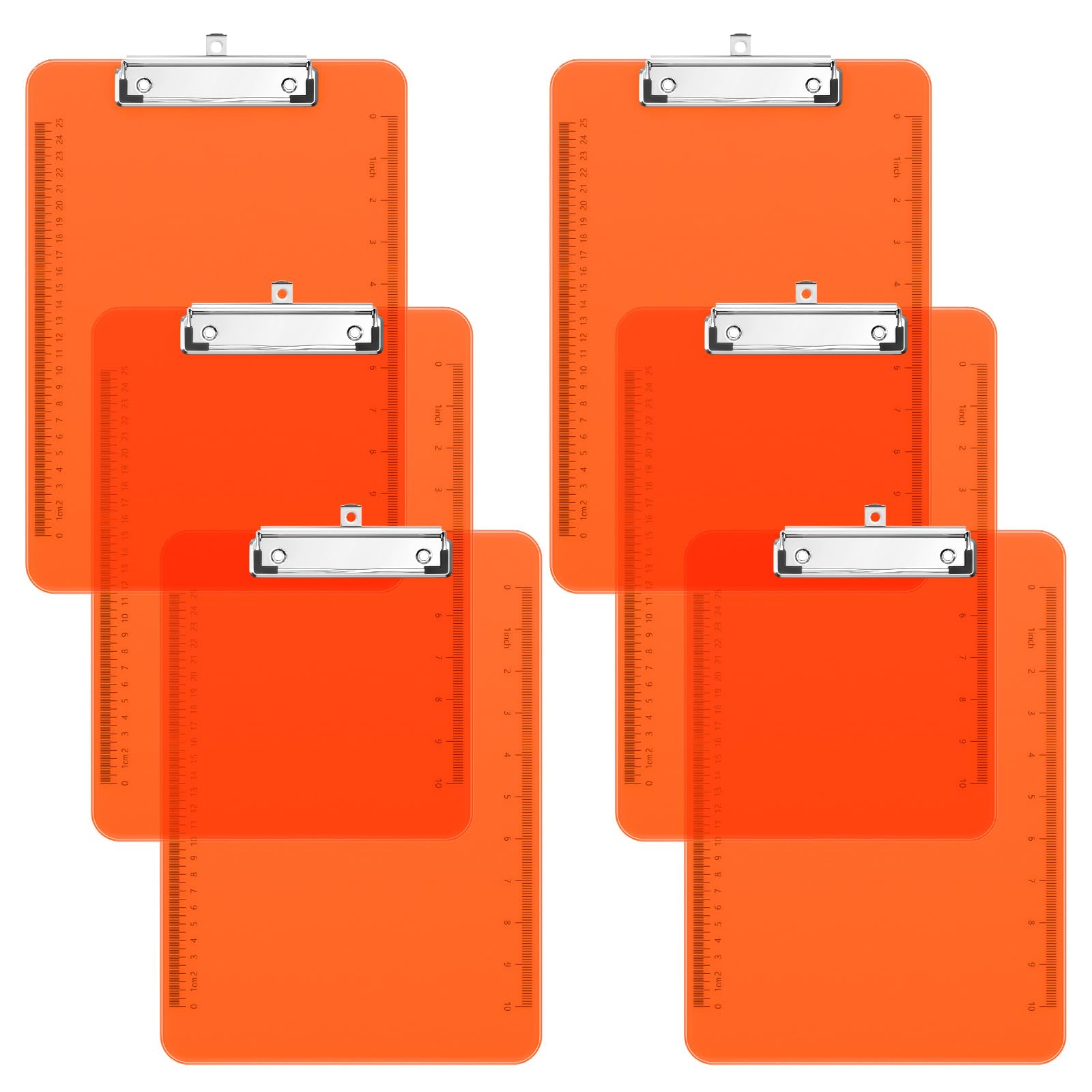 Piasoenc 6 Pack Plastic Clipboards, Translucent Clip Board with Low Profile, Office Supply, School Supplies, Letter Size 12.5 x 9 Inches,Orange