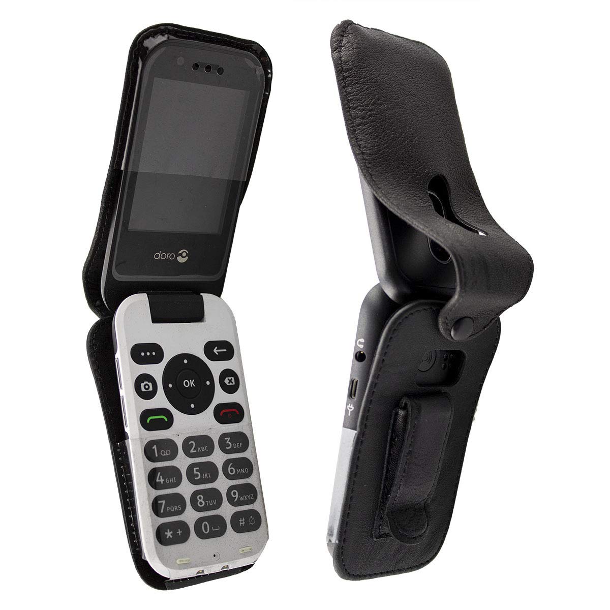 caseroxx Leather-Case with belt clip compatible with Doro 7030/7031 made from genuine leather, Pouch with belt clip and viewing window in black