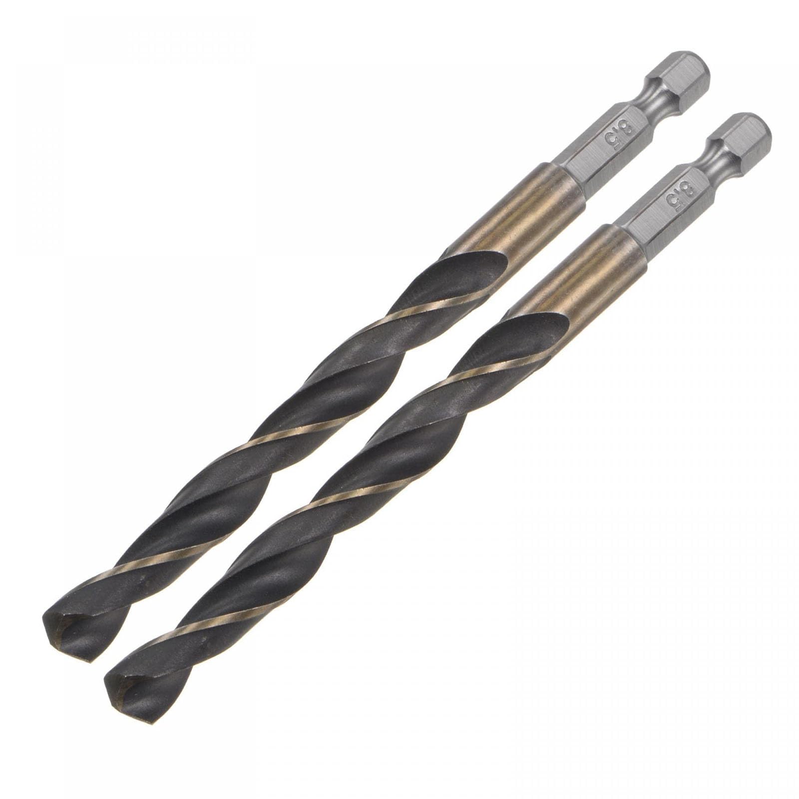 TA-VIGOR 2Pcs 8.5mm Hex Shank Twist Drill Bit Set, 1/4 Inch Shank HSS High Speed Steel Drill Bit Set Quick Change Twist Drill Bits for Woodworking, Plastic and Metal