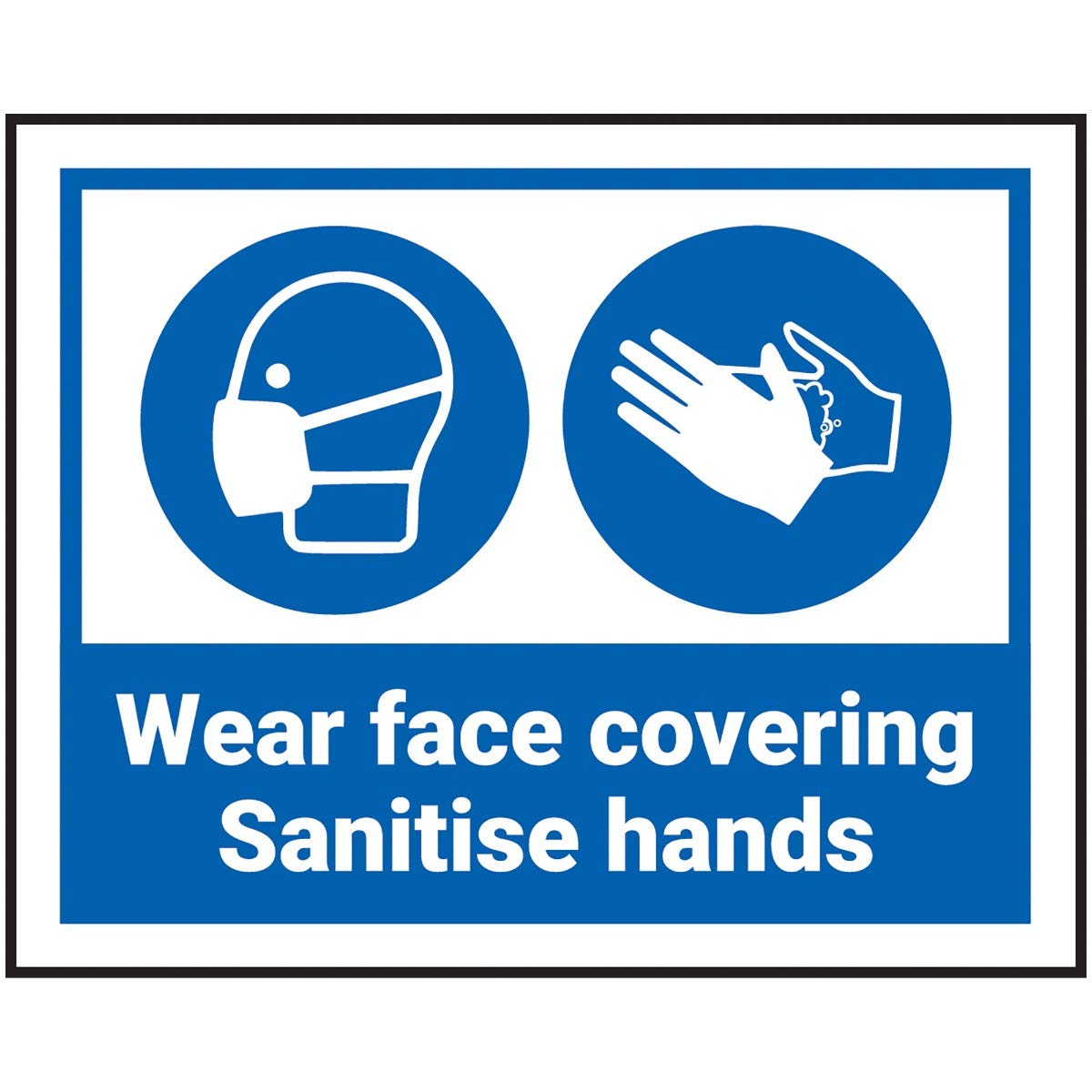 V Safety CV263CU-S Wear Face Coverings - Sanitise Hands - 100x80mm - Self Adhesive Vinyl