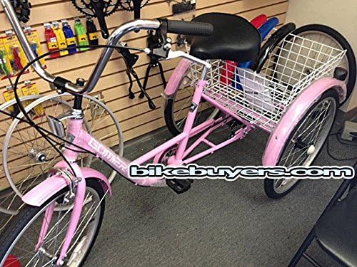 CLOSE OUT SALE! Made in Taiwan! Gomier T6 Adult Tricycle - Pink, Made in Taiwan, Shimano Tourney 6-speed shifter & derailleur. 24" wheels.