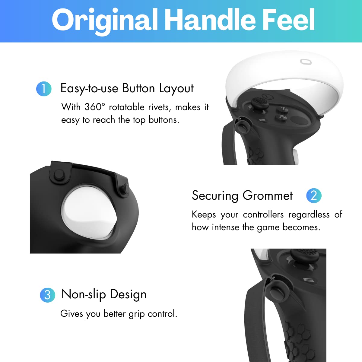 AMZDM Controller Grip for Oculus Quest 2 Accessories Grips Cover for VR Touch Controllers Covers Protector with Non-Slip Thumb Grips 1Pair Black