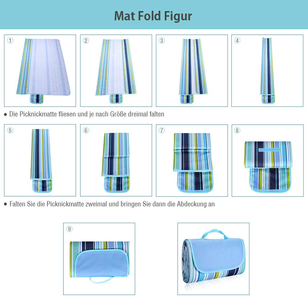 isYoung 200 x 145 cm XXL Picknickdecke Oxford Stoff wasserdicht mit Tragegriff Geeignet für Camping, Reisen und Strände (Blau)