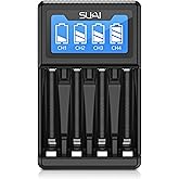 AA AAA Battery Charger, 4 Slot LCD Smart Rechargeable Battery Charger for Ni-MH AA AAA Rechargeable Batteries (No Adapter)