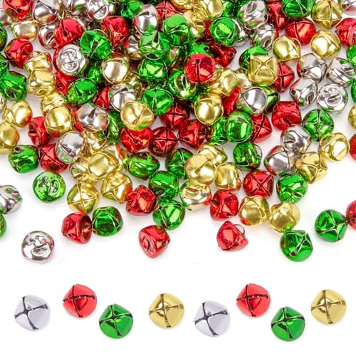 MCPINKY Christmas Jingle Bells, 340PCS Craft Bells Bulk Colored Bells Metal DIY Bells for Christmas Festival Gift Box Decorations Home Decor Music Makers, 0.5 Inch