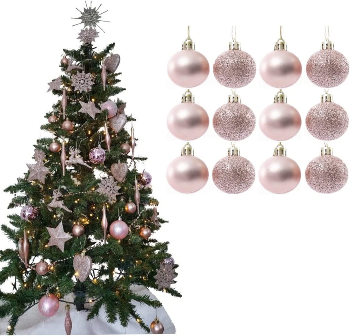 UKDeals Direct® ROSE GOLD COLLECTION CHRISTMAS DROPLET BAUBLES TREE DECORATIONS GLITTER MATT ICICLES (Pack of 12 X 38mm Baubles)
