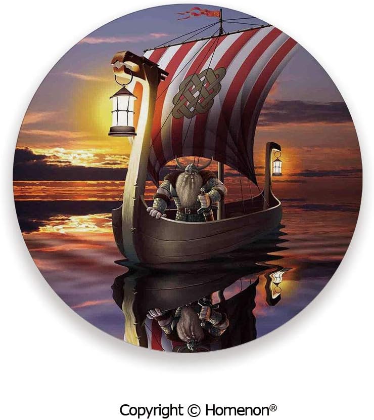 A Warrior with Sword and Helmet in Ship Twilight Barbarian Nordic Scandinavian Art Print,Absorbent Coaster For Drinks Multi,3.9&times;0.2inches(8PCS),Elegant Home Decor And Avoid Furniture From Damage