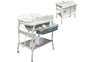 2 in 1 Baby Bathtub with Changing Table, DEYGIA Waterproof Diaper Changing Station Portable Changing Table Adjustable Height Nursery Organizer with Storage Racks for Newborn Infant Toddler