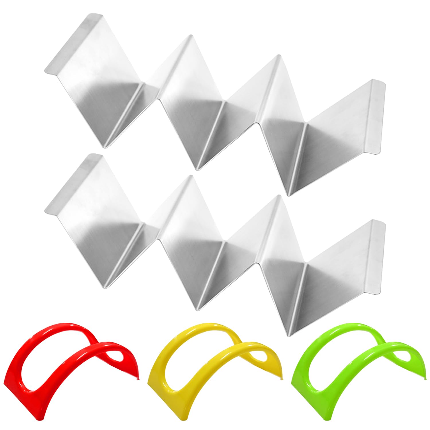 KVBUCC 2 Piece Pancake Rack with 3 Piece Burrito Rack, Stainless Steel Pancake Rack, W Shaped Wavy Sandwich Rack, Taco Holder, Hot Dog Holder